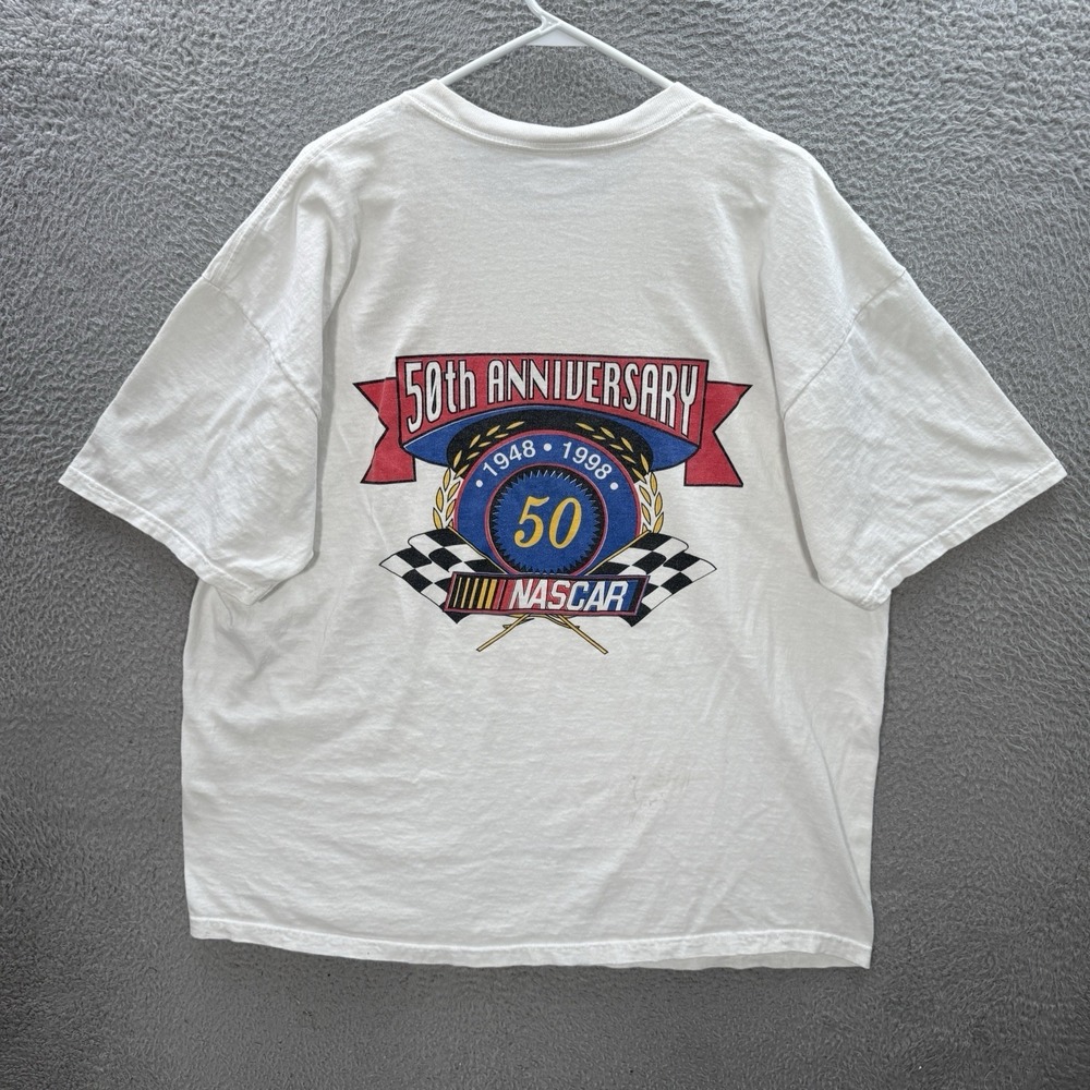 Vintage Nascar Shirt Adult 2XL XXL White Crewneck Tee Skater Grunge Faded 90s - Picture 2 of 11